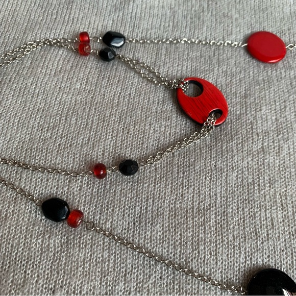 2x18$ 🦃 🍂HANDMADE - Red & Black Beads chains necklace - Collar + 2 drop chains - Picture 5 of 7